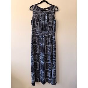 Talbots Blue Paisley Patchwork Grandma Handkerchief Print Sleeveless Maxi Dress